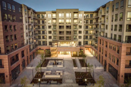 Aerial view of the courtyard at Encore Castle Rock