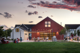 families playing outside in the evening at the timberline farms real estate development