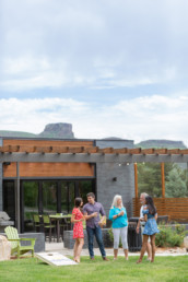 residents enjoying the outdoor courtyard at West 8th