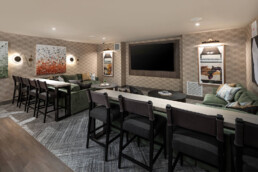 A theater and game room at The Emerson